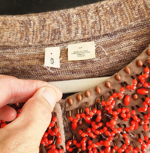 Moth Anthropologie Jewelers Choice Beaded Linen Cardigan - Picture 2 of 4